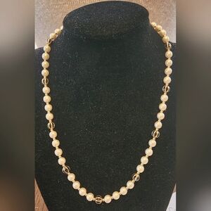 Vintage Napier Gold White Ivory Black Faux Pearl Necklace Choker 17.5"